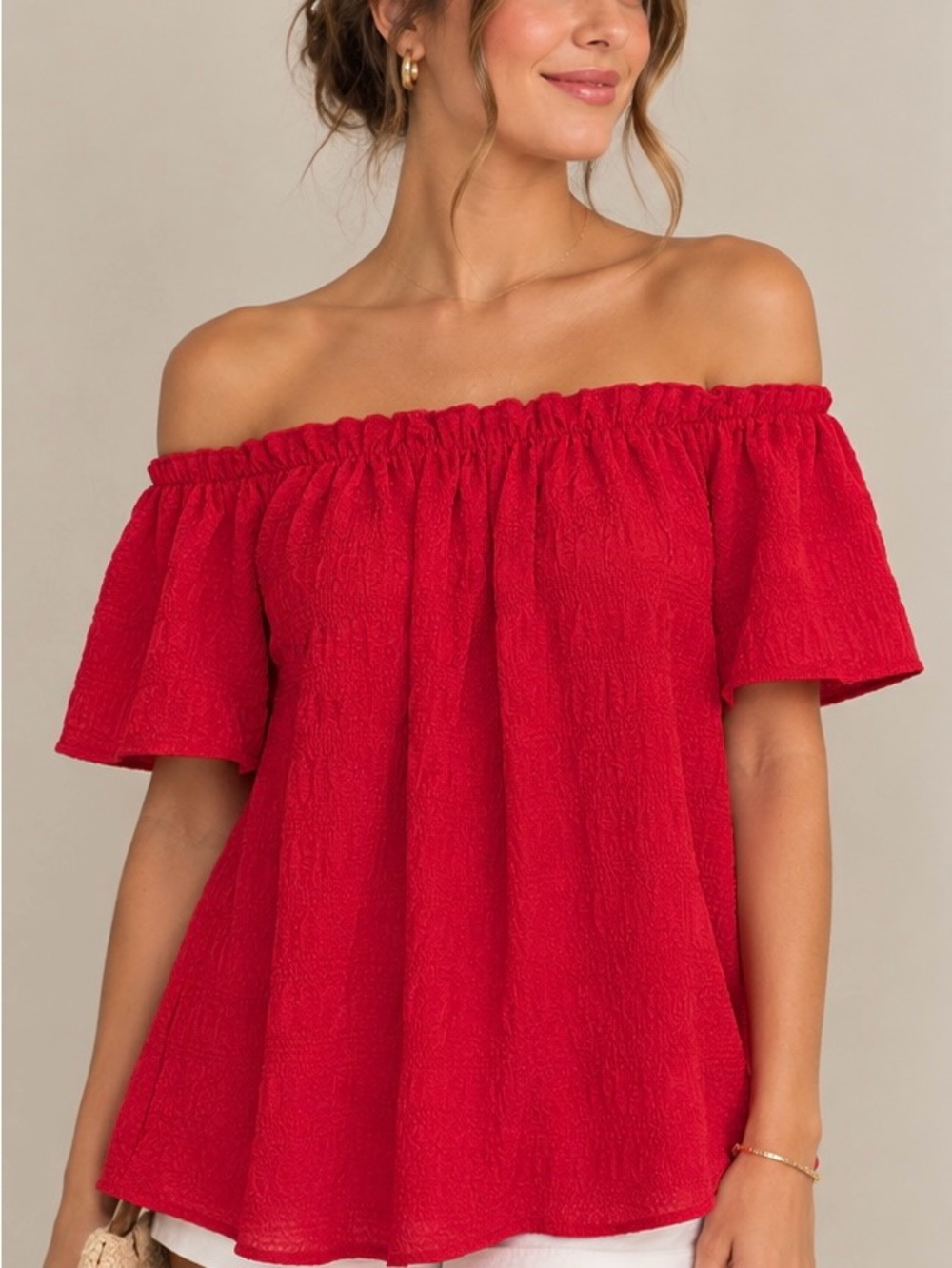 Off-Shoulder Red Women's Top
